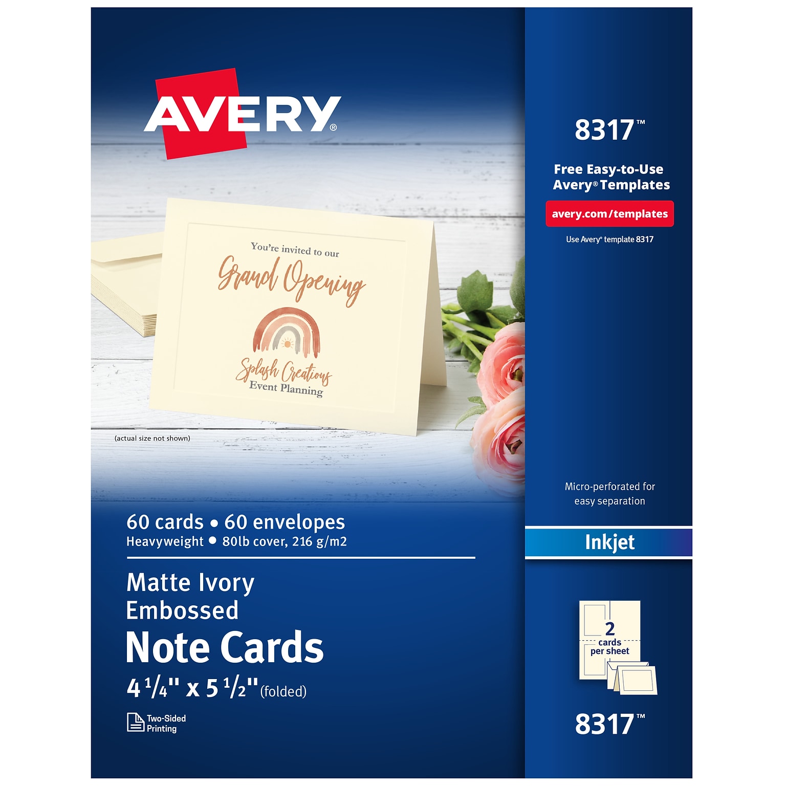 Avery Embossed General Use Note Cards, Matte Ivory, 60/Pack (08317)