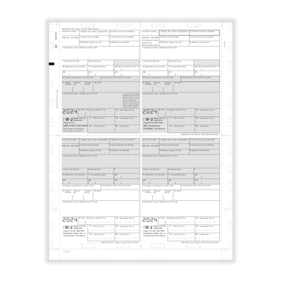 ComplyRight 2024 W-2 Tax Form, 1-Part, 4-Up, Copy B, C, 2, or Extra, 500/Pack (PS1287)