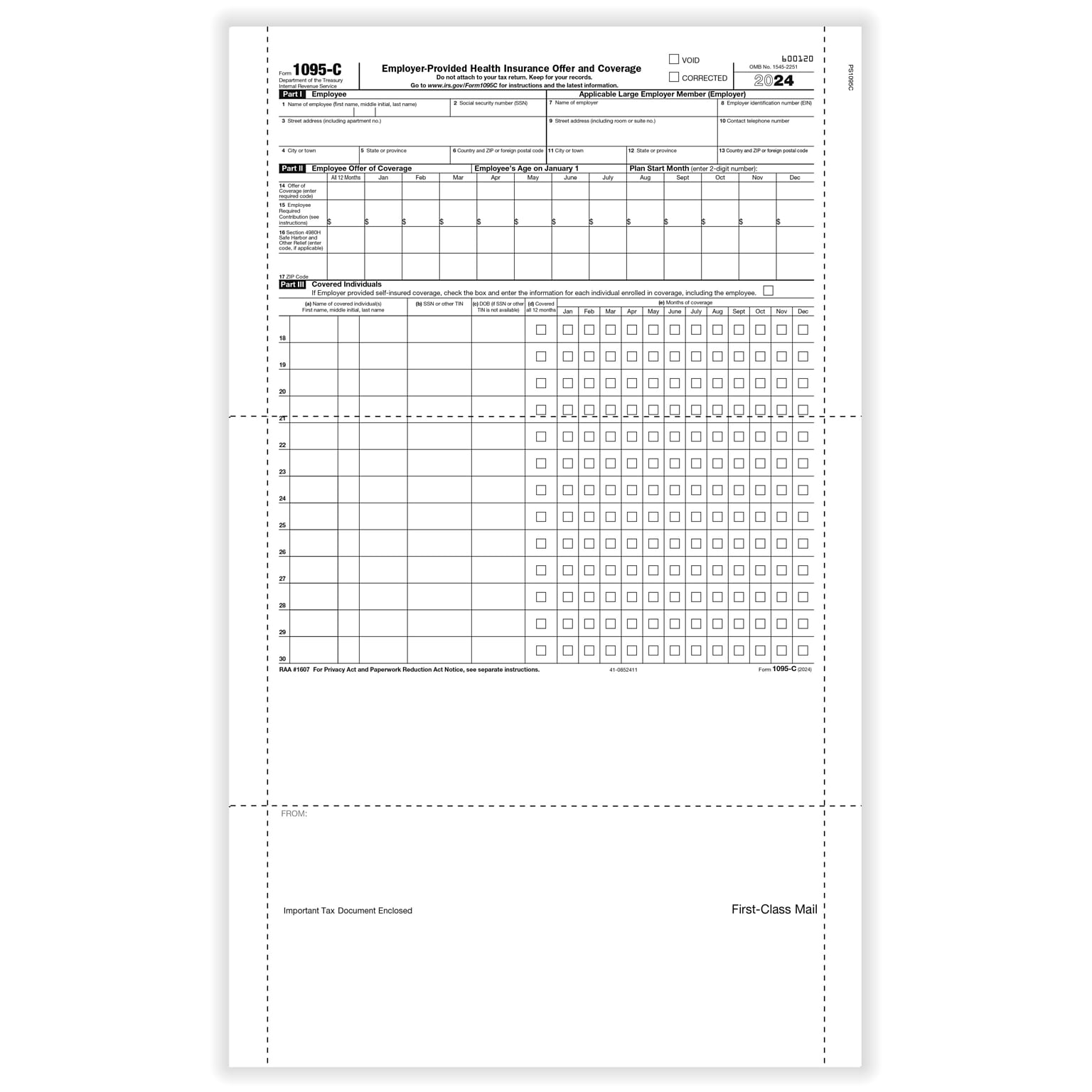 ComplyRight 2024 1095-C Tax Form, 500/Pack (PS1095C500)