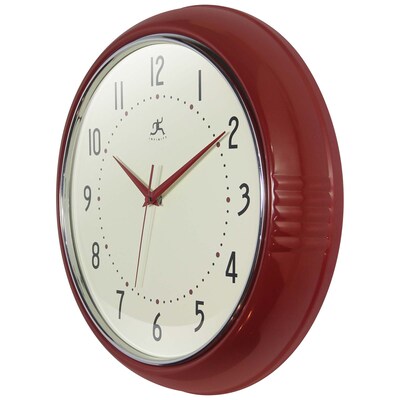 Infinity Instruments Round Retro Red Wall Clock, Aluminum, 15" (10940RD-15)