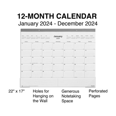 2025 Staples 22" x 17" Desk Pad Calendar, Gray (ST59701-25)