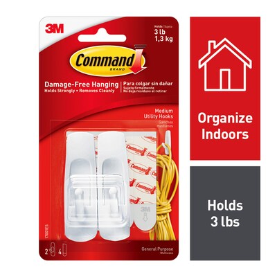 Command Medium Utility Hooks, 3 lb., White, 2/Pack (17001ES)