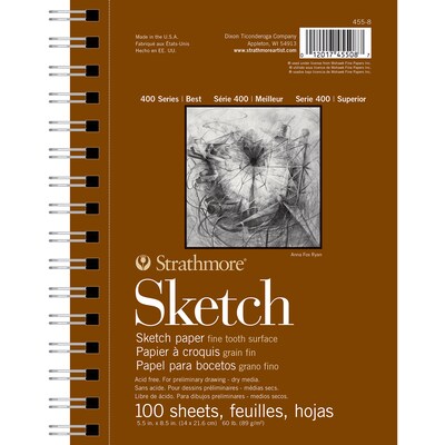 Strathmore 400 Series 5.5 x 8.5 Wire Bound Sketch Pad, 100 Sheets/Pad, 3/Bundle (STTP455806-3)