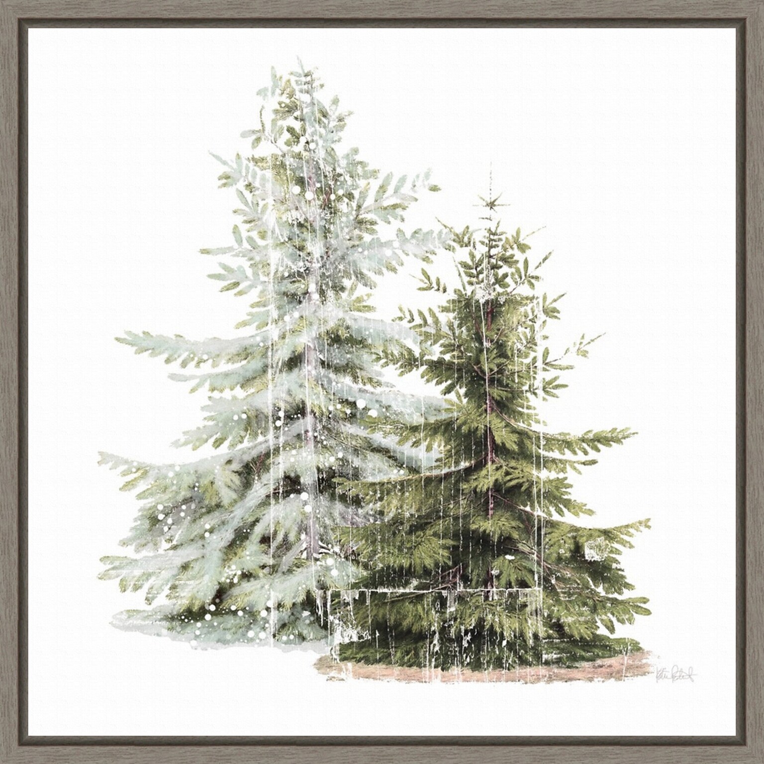 Amanti Art Vintage Wooded Holiday Trees in Snow by Katie Pertiet Framed Canvas Wall Art Print, 22 x 22 (A42675456637)