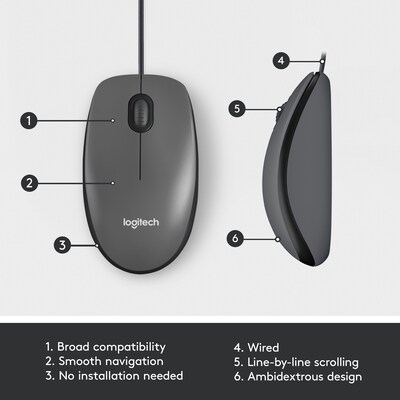 Logitech® M100 Corded Optical Mouse, Black (910-001601) | Quill.com