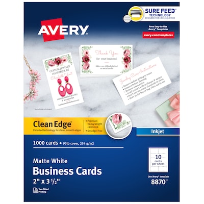 Avery Clean Edge Business Cards, 2 x 3 1/2, Matte White, 1000 Per Pack (8870)