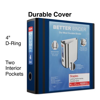 Staples® Better 4 3 Ring View Binder with D-Rings, Navy Blue (27922)