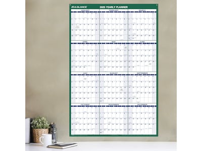 2025 AT-A-GLANCE 32" x 48" Yearly Dry Erase Wall Calendar, Reversible, White/Green (PM310-28-25)