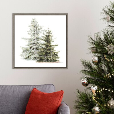 Amanti Art Vintage Wooded Holiday Trees in Snow by Katie Pertiet Framed Canvas Wall Art Print, 22" x 22" (A42675456637)