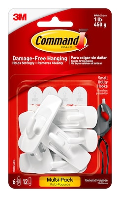 Command Small Utility Hooks Value Pack, White, 6 Hooks (17002-6ES)