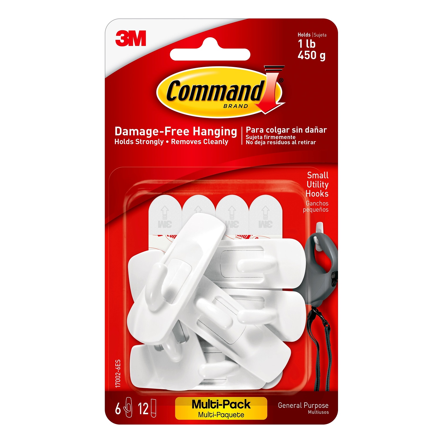 Command Small Utility Hooks, 1 lb., White, 6/Pack (17002-6ES)