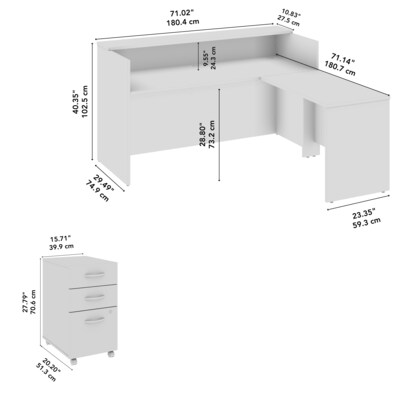 Bush Business Furniture Arrive 72"W L Shaped Reception Desk with Shelf and Mobile File Cabinet, Natural Elm (ARV007NE)