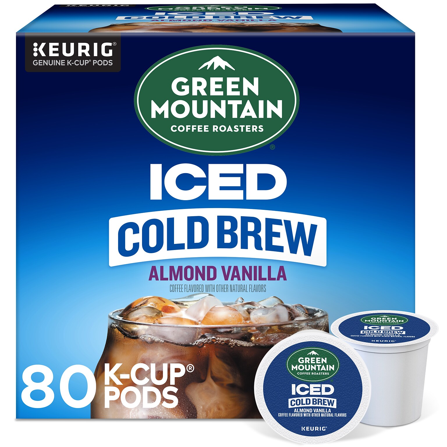 Green Mountain Coffee Roasters Iced Cold Brew Almond Vanilla Iced Coffee Keurig® K-Cup® Pods, Light Roast, 80/Carton