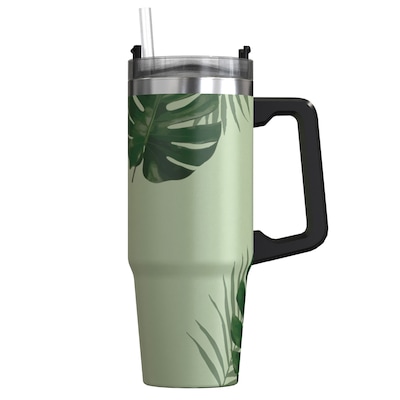 Outdoors Professional Stainless Steel Double-Walled Vacuum Insulated Tumbler with Straw, 30 oz., Tropical Green (OUTD9218)