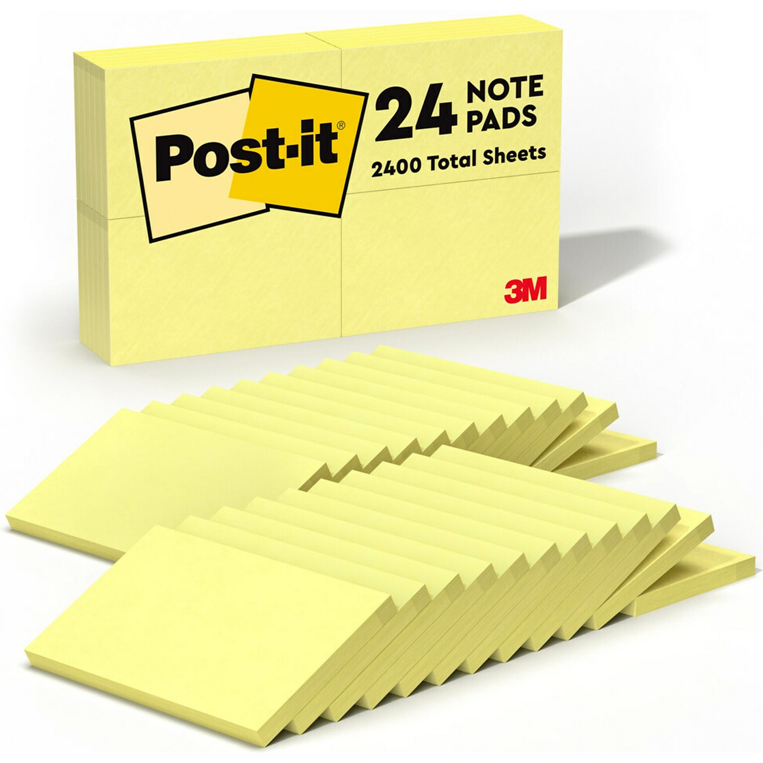 Post-it Notes, 3 x 5, Canary Collection, 90 Sheet/Pad, 24 Pads/Pack (65524VADB)