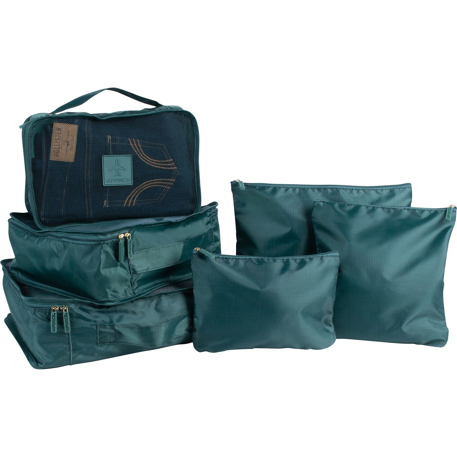 G Force 6-Piece Fabric Travel Pouch Set, Water Resistant, Emerald (27105-EMERALD)