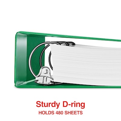 Staples® Standard 2" 3 Ring View Binder with D-Rings, Green (55433)