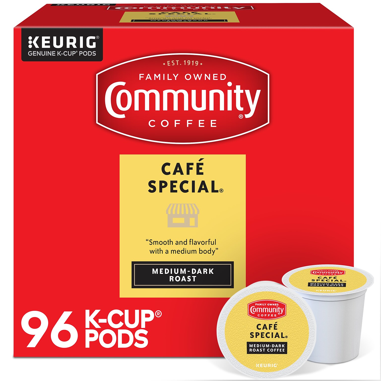 Community Coffee Cafe Special Coffee, Keurig K-Cup Pod, Medium-Dark Roast, 96/Carton (5000374325CT)