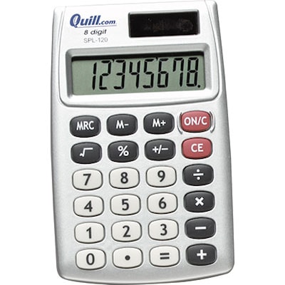 Quill Brand® SPL120QCC 8-Digit Handheld Pocket Calculator, Gray
