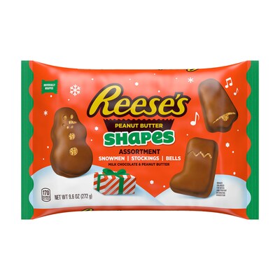 REESES Assorted Milk Chocolate Peanut Butter Shapes Christmas Candy Bag, 9.6 oz (HEC38861)