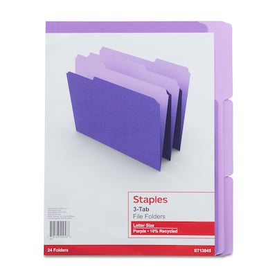 Staples® File Folders, 1/3-Cut Tab, Letter Size, Purple, 24/Pack (ST13845-CC)