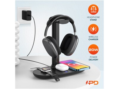 Delton HS1 Headset Stand and Wireless Charger with USB Type-C PD Adapter (DHSWC1)