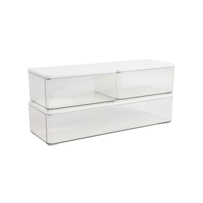 Martha Stewart Grady Plastic Stackable Storage Organizer with White Engineered Wood Lid, Clear, 3/Set (GSBA13603WCLWH)