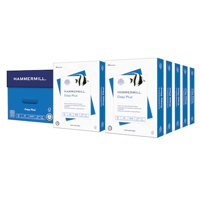 Image of Hammermill Copy Plus 8.5 x 11 Copy Paper, 20 lbs., 92 Brightness, 5000 Sheets/Carton (105007)
