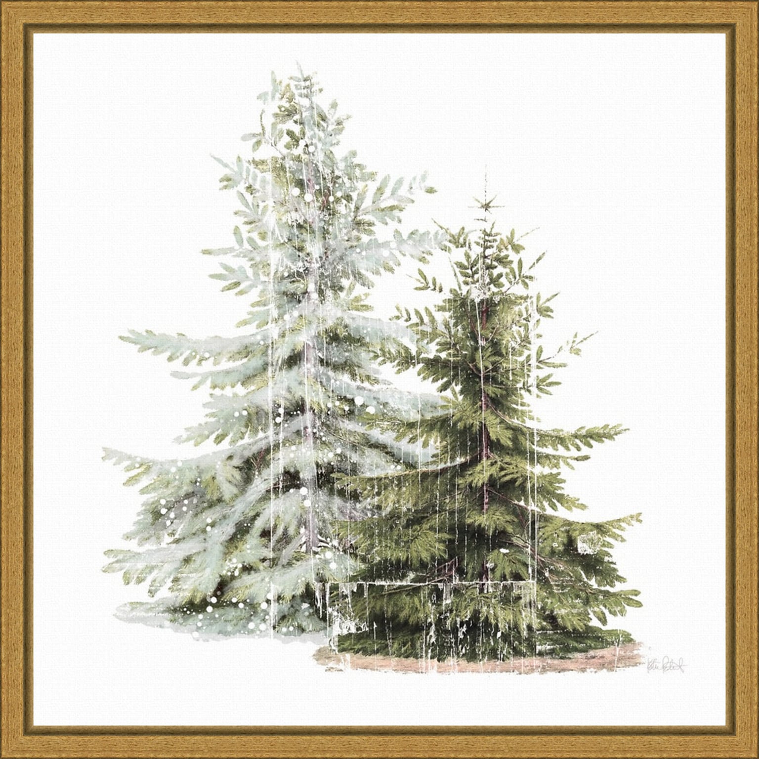 Amanti Art Vintage Wooded Holiday Trees in Snow by Katie Pertiet Framed Canvas Wall Art Print, 16 x 16 (A42675339742)