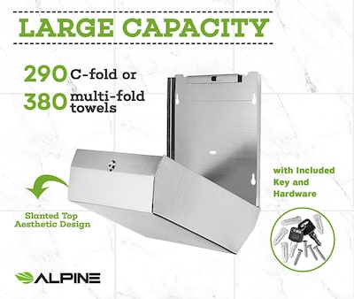Alpine Industries Centerpull Paper Towel Dispenser, Stainless Steel, 2/Pack (481-2PK)