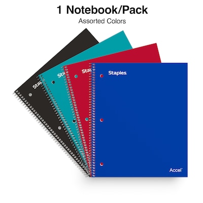 Staples® Accel 3-Subject Notebook, 8.5 x 11, College Ruled, 150 Sheets, Assorted Colors (ST15758D)