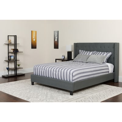 Flash Furniture Riverdale Tufted Upholstered Platform Bed in Dark Gray Fabric with Memory Foam Mattress, Twin (HGBMF45)