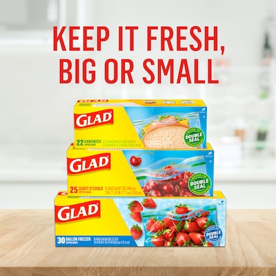 Glad Zipper Storage Bags, Gallon, 20 Bags/Box (55050)