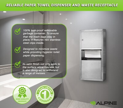 Alpine Industries Centerpull Paper Towel Dispenser, Stainless Steel (494)