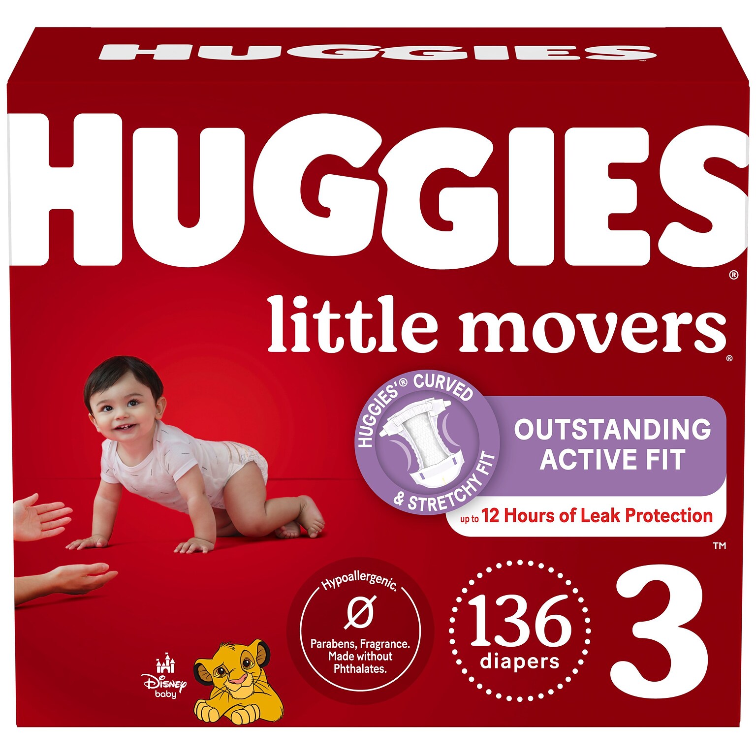 Huggies Little Movers Baby Diapers, Size 3, 136/Carton (53592)