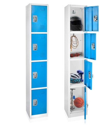 AdirOffice 72 4-Tier Key Lock Blue Steel Storage Locker, 4/Pack (629-204-BLU-4PK)