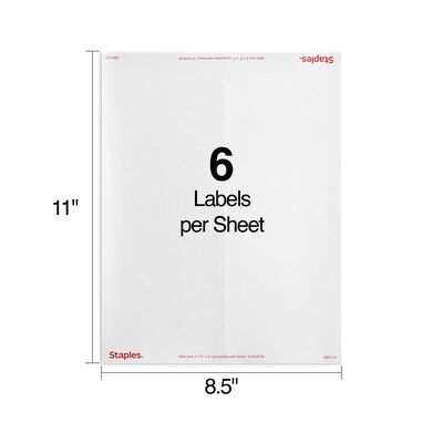 Staples® Laser/Inkjet Shipping Labels, 3 1/3 x 4, White, 6 Labels/Sheet, 100 Sheets/Pack, 600 Labe