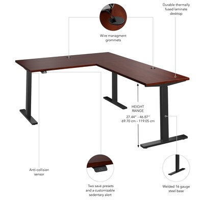 Bush Business Furniture Move 60 Series 60"W L Shaped Adjustable Standing Desk, Hansen Cherry (M6SL6078HCBK)