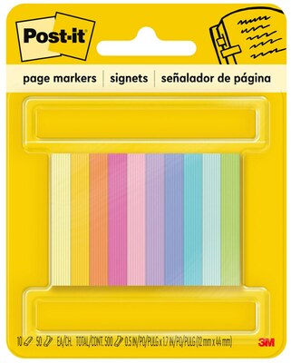 Post-it Page Markers 1/2" x 2", Assorted Colors, 500 Page Markers/Pack (670-10AB)