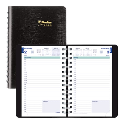 2025 Blueline Plan & Link 5 x 8 Daily Appointment Book, Faux Leather Cover, Black (C1504W.81)