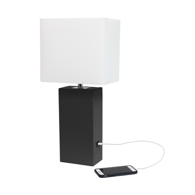 Lalia Home Lexington 21" Modern Bedside Table Lamp, White Rectangular Fabric Shade, Feit LED Bulb, Black (LHT-3012-BK-LB)