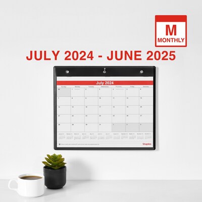 2024-2025 Staples 11 x 8 Monthly Desk/Wall Calendar, White/Red/Black  (ST60366-23)