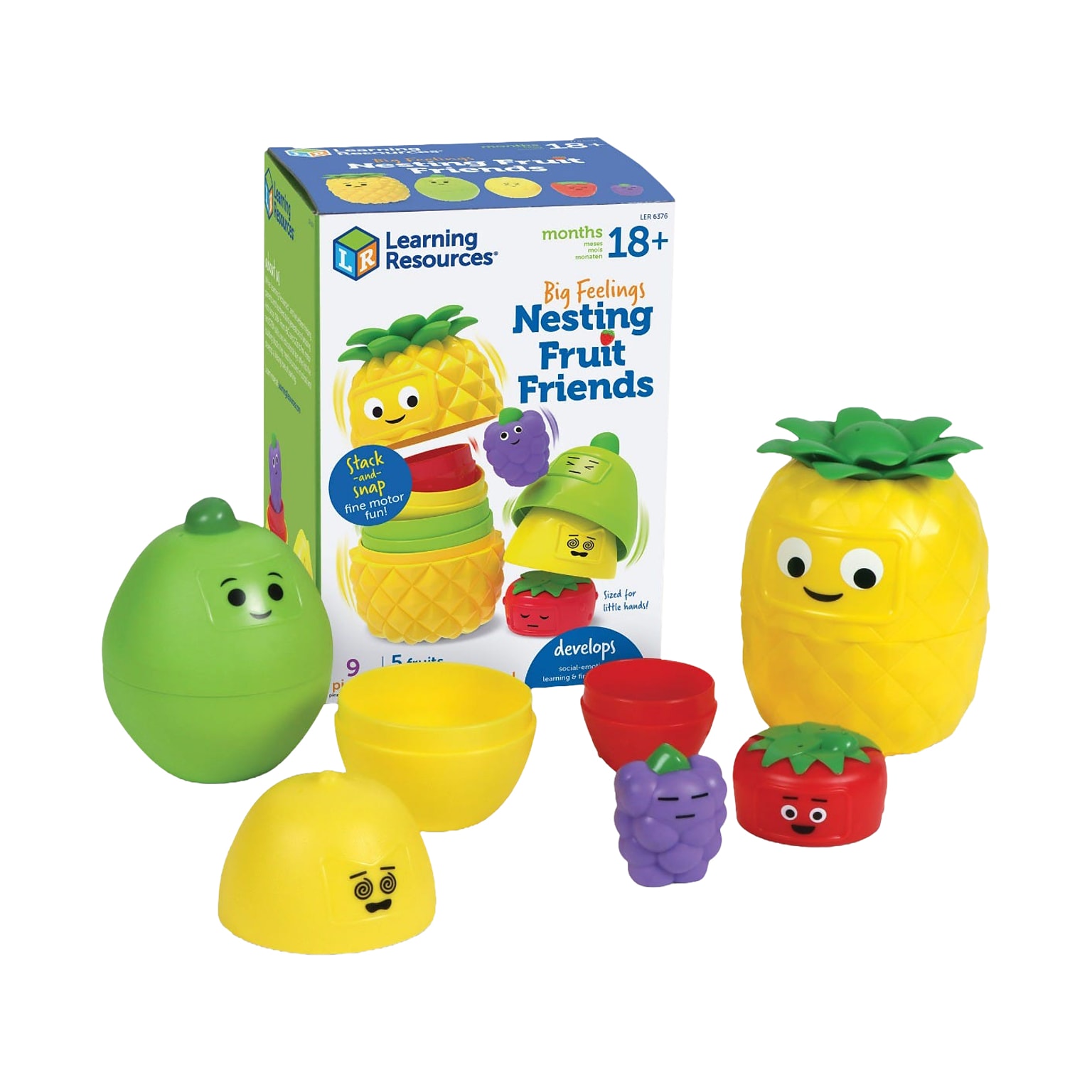 Learning Resources Big Feelings Nesting Fruit Friends Social-Emotional Learning Toy Set, Assorted Colors (LER6376)