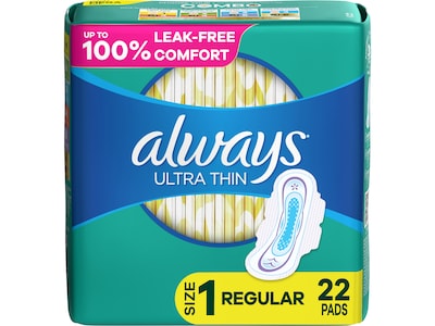 Always Ultra Thin Regular Pad with Wings, Unscented, 22/Pack, 12 Packs/Carton (03339)