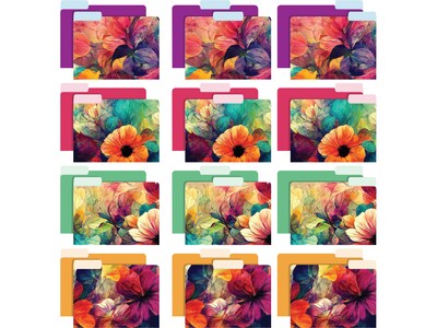 Global Printed Products Deluxe Designer Abstract Floral Heavy Duty File Folders, 1/3-Cut Tab, Assorted Colors, 24/Pack