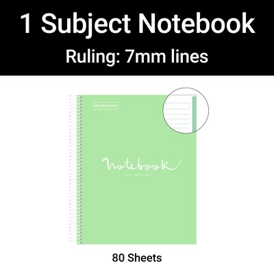 Miquelrius Emotions 1-Subject Notebook, 8.5" x 11", College-Ruled, 80 Sheets, Mint, 5/Pack (48276CS)