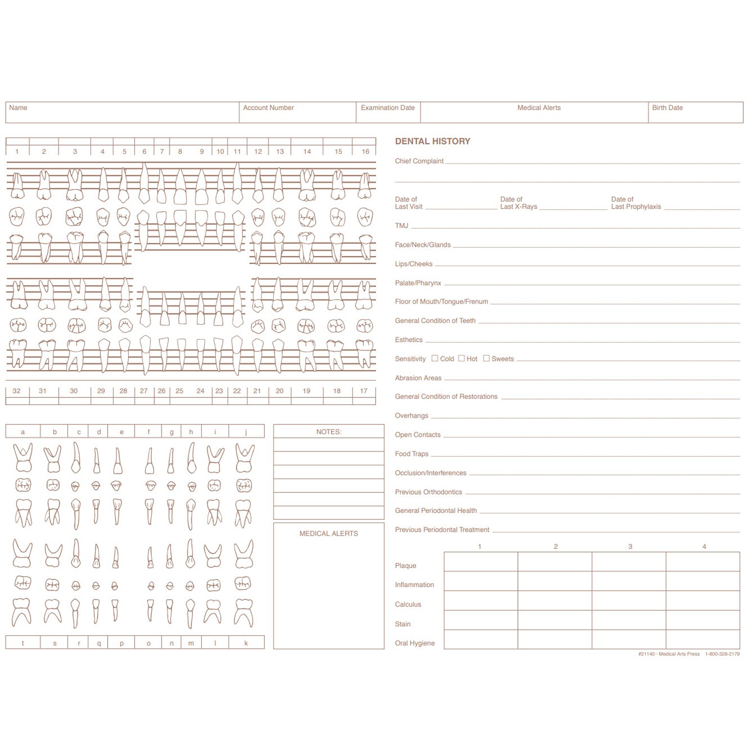 Medical Arts Press General Dental Exam Chart,  Ivory (21140RL)