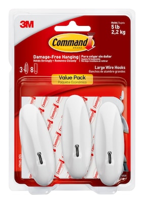 Command Large Wire Hook, 5 lb., White, 3/Pack (17069-3ES)