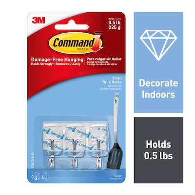 Command Small Wire Hooks, 0.5 lb., Clear, 3/Pack (17067CLR-ES)