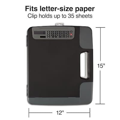 Staples® Portable Clipboard with Calculator; Heavy Duty, Black, 11 3/4 x 14 1/2 x 1 1/2, 1/PK